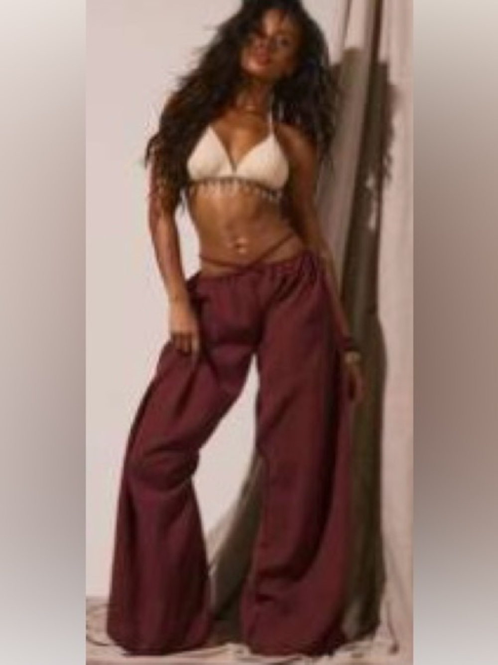 MUSERA Rust Wide Leg Drawstring Pants Muslin Medium